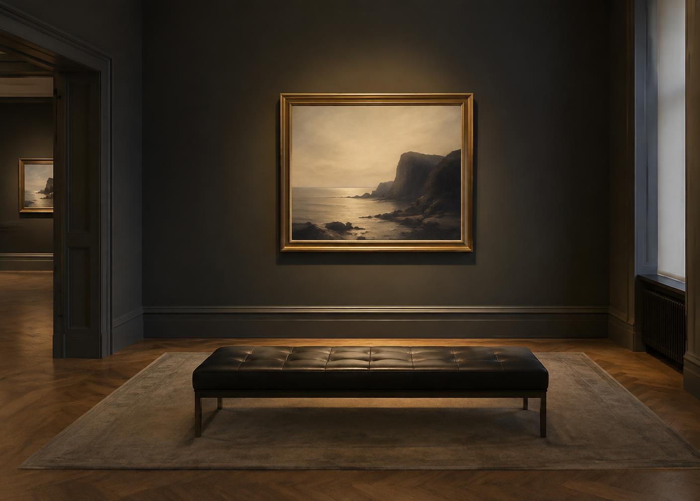 A private viewing room with a single framed painting