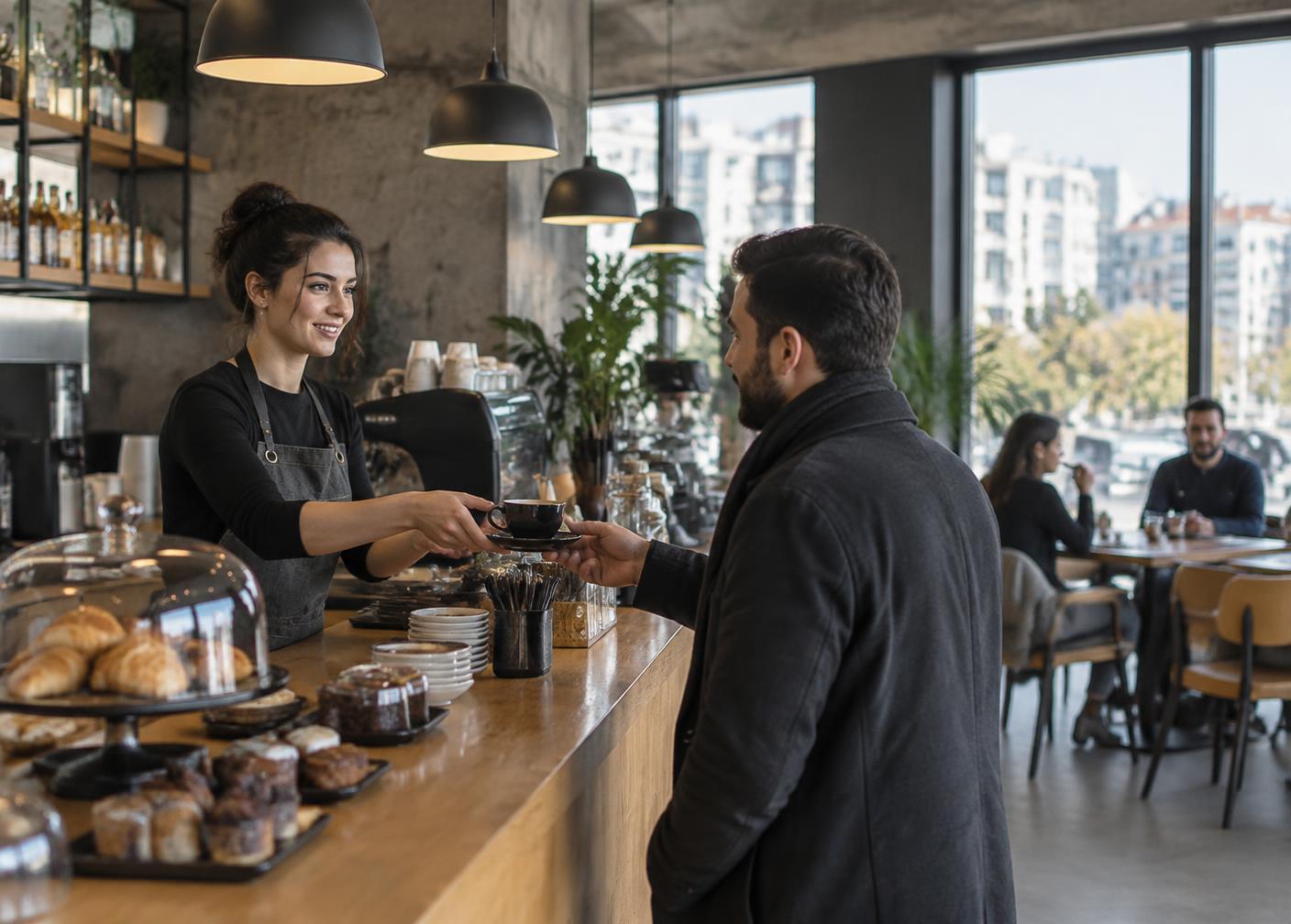 An independent café in Prishtina serving a customer